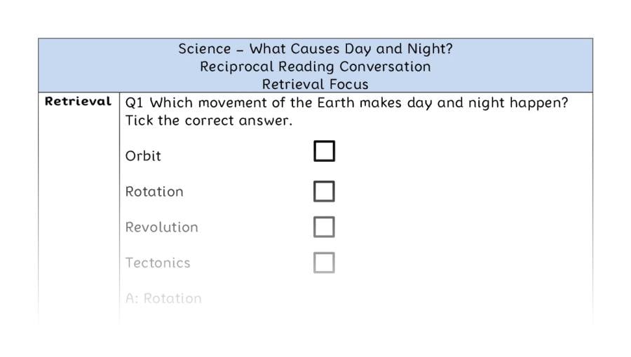 What Causes Day and Night - Reciprocal Reading Conversation - Retrieval Focus