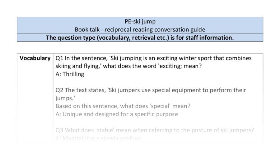 Reciprocal reading-VRSIPE-ski jump