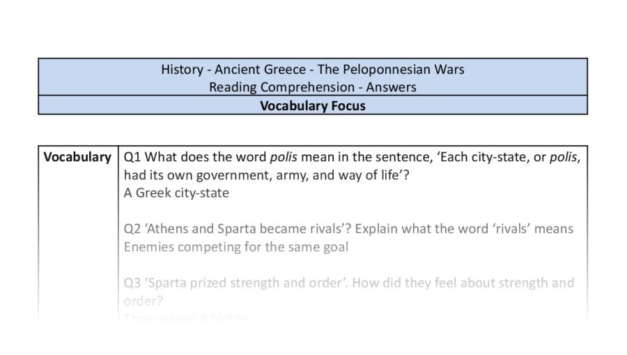 Reading Comprehension-The Peloponnesian Wars-Vocabulary Focus-answers