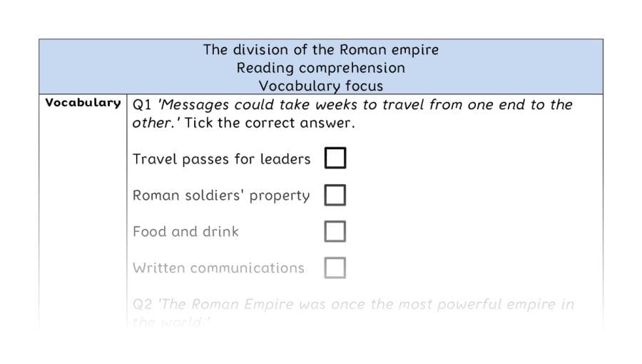 Reading comprehension - vocabulary - The division of the Roman empire