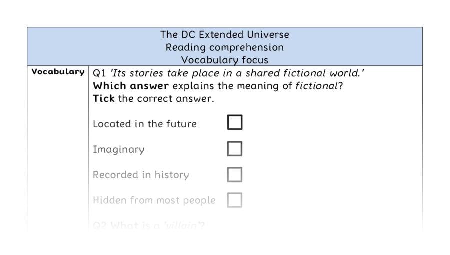 Reading comprehension - vocabulary - The DC Extended Universe