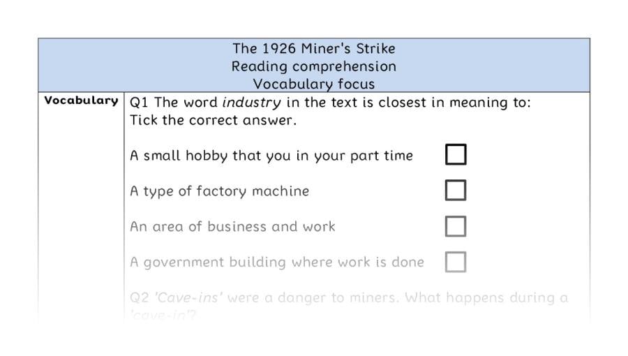 Reading comprehension - vocabulary - The 1926 Miners Strike