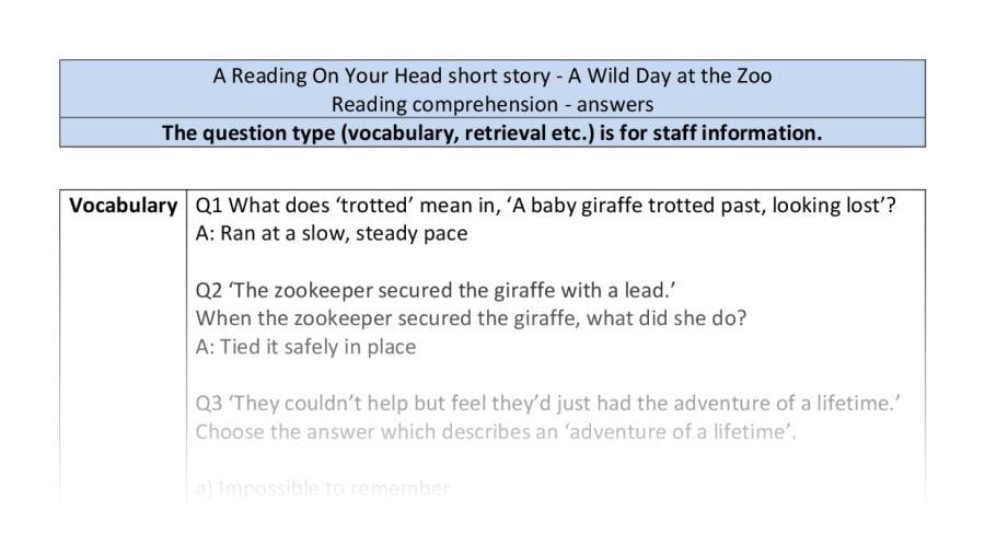 Reading comprehension - VRSIPE - A Wild Day at the Zoo - answers