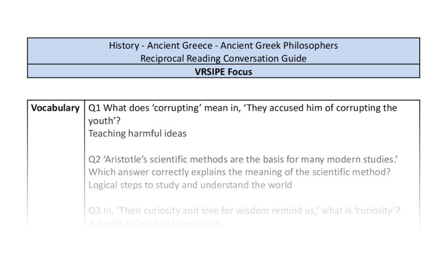 Reciprocal Reading Conversation - Ancient Greek Philosophers - VRSIPE Focus