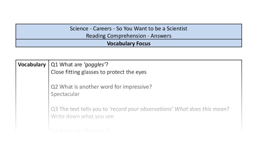 Reading Comprehension-So You Want to be a Scientist-Vocabulary Focus-answers