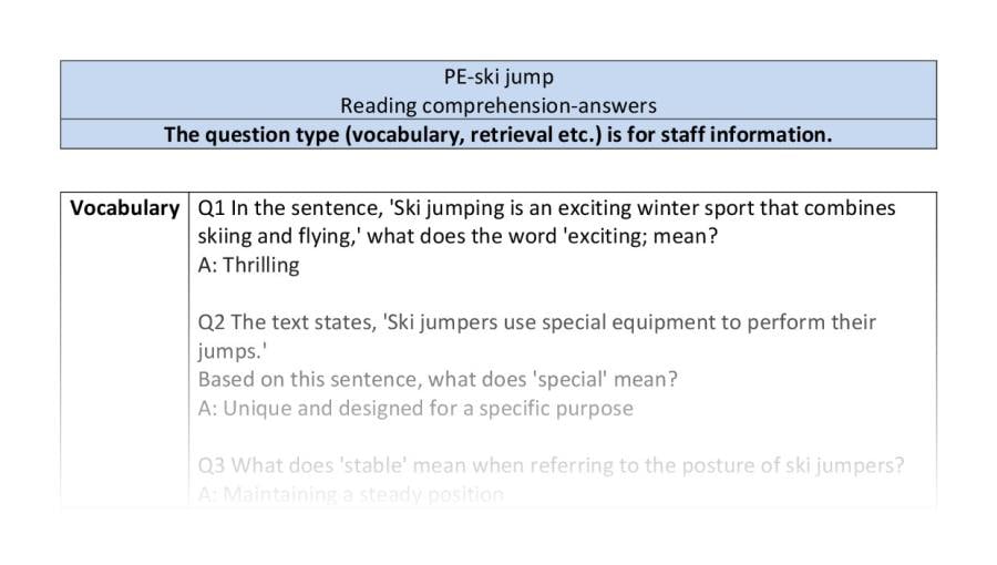 Reading comprehension-VRSIPE-ski jump - answers