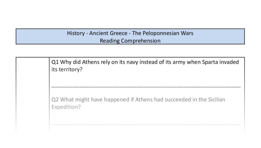 Reading Comprehension-The Peloponnesian Wars-Inference Focus