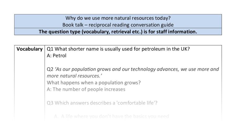 Reciprocal reading - VRSIPE - Why do we use more natural resources today