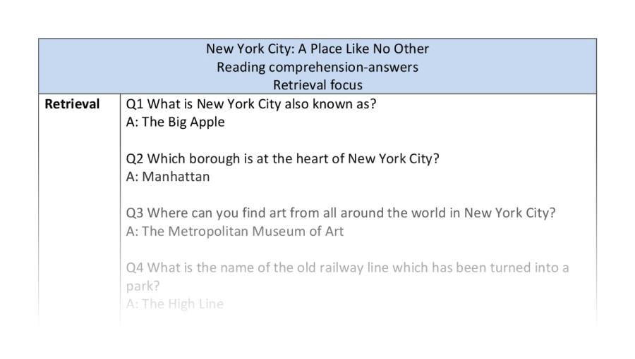 Reading comprehension - retrieval - New York - answers