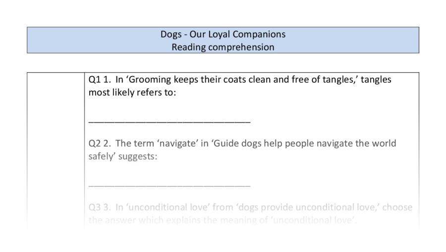 Reading comp-VRSIPE-dogs out loyal companions