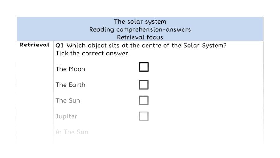 Reading comprehension - retrieval - The solar system - answers