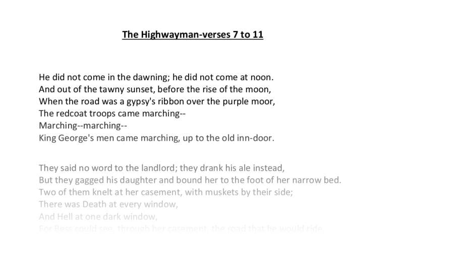 The Highwayman poem - verses 7 to 11