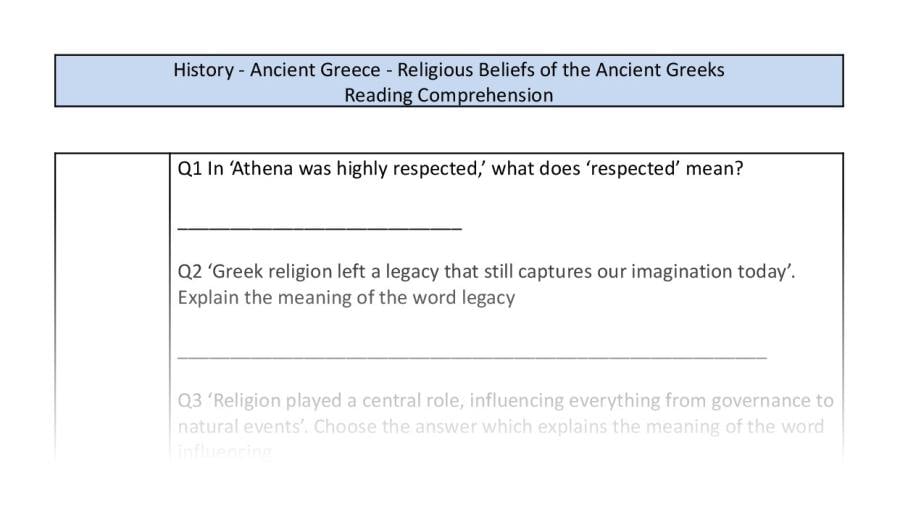 Reading Comprehension-Religious Beliefs of the Ancient Greeks-VRSIPE Focus