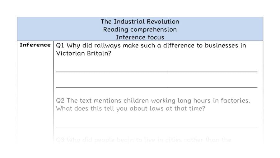 Reading comprehension - inference - The Industrial Revolution