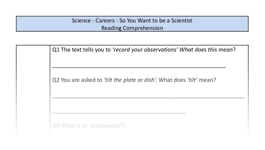 Reading Comprehension-So You Want to be a Scientist-VRSIPE Focus