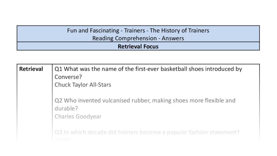 Reading comprehension-retrieval-The history of trainers-answers