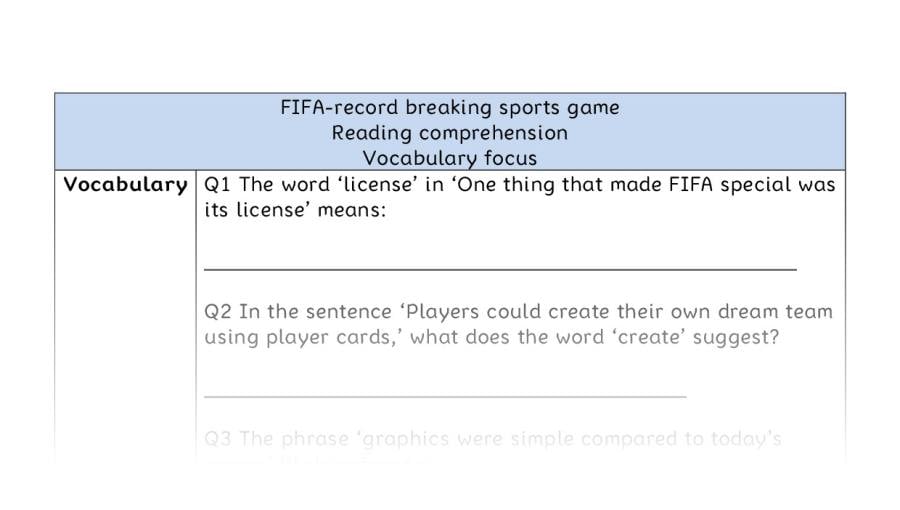 Reading comp-vocabulary-FIFA-record breaking sports game
