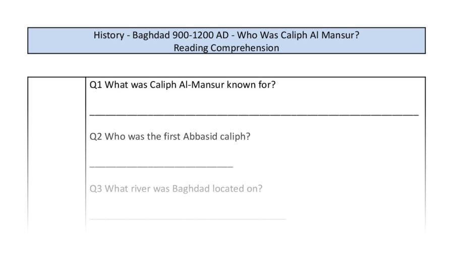 Reading Comprehension-Who Was Caliph Al Mansur-Retrieval Focus