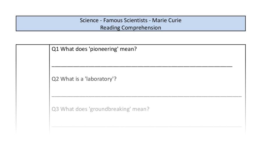Reading comp - Famous Scientists-Marie Curie - VRSIPE