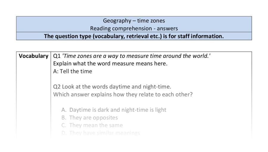 Reading comprehension - VRSIPE - time zones-answers