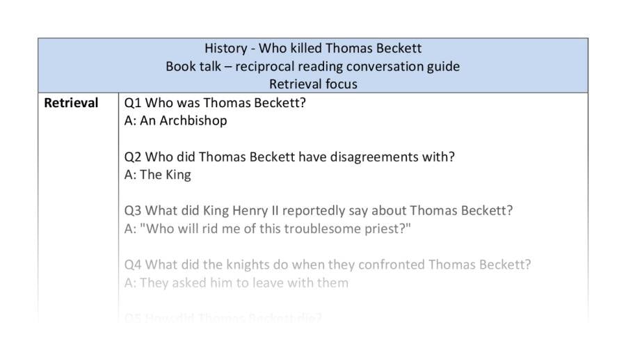 Reciprocal reading - retrieval - Who killed Thomas Beckett