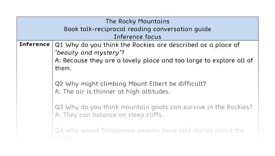 Reciprocal reading - inference - The Rocky Mountains