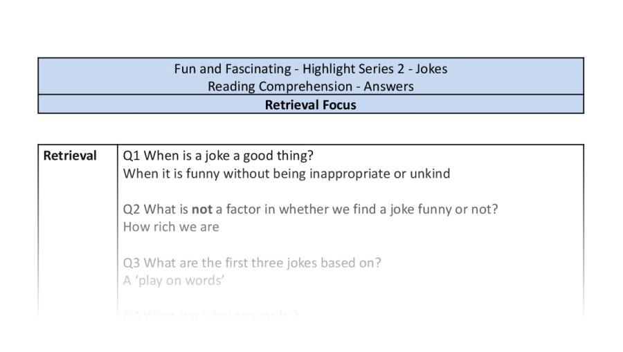 Reading Comprehension - Jokes - Highlight Series 2 - Retrieval Focus