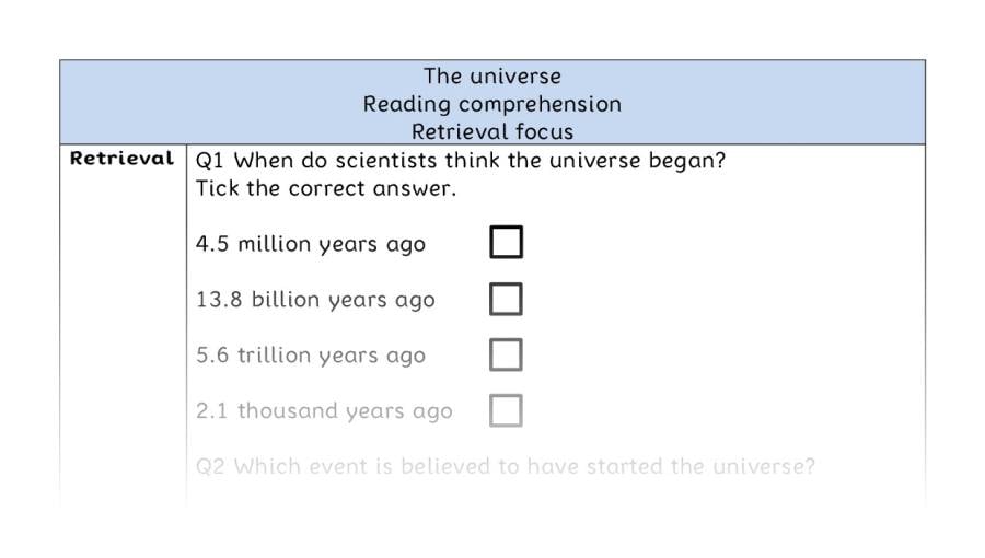 Reading comprehension - retrieval - The universe
