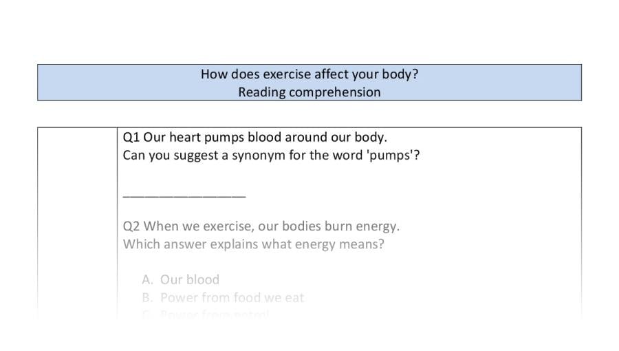 Reading comprehension - VRSIPE - How does exercise affect your body