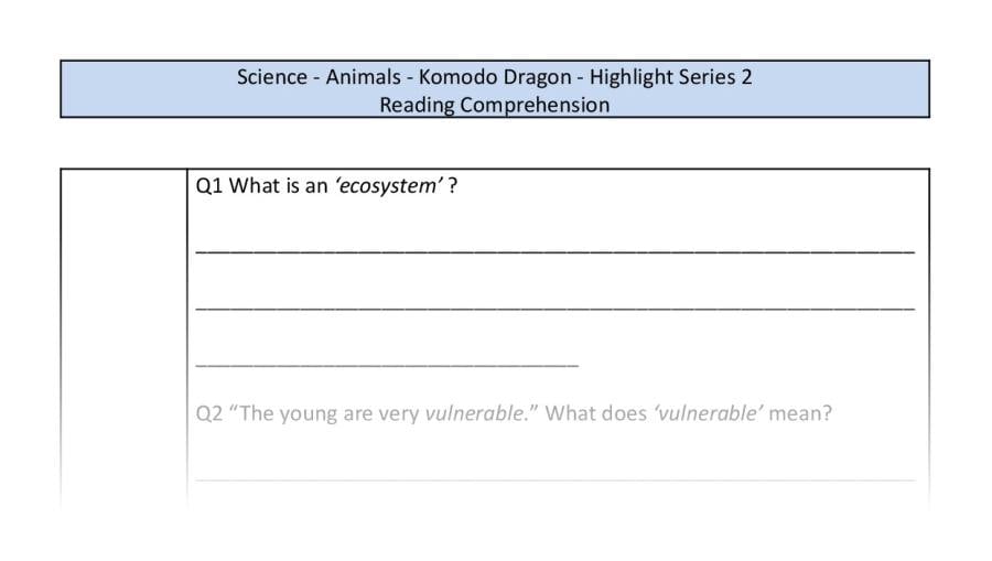 Reading Comprehension - Komodo Dragon - VRSIPE Focus