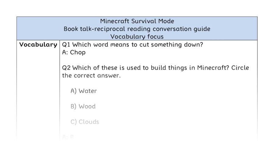 Reciprocal-Minecraft Survival Mode-vocabulary