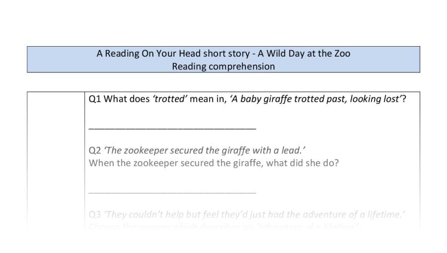 Reading comprehension - VRSIPE - A Wild Day at the Zoo