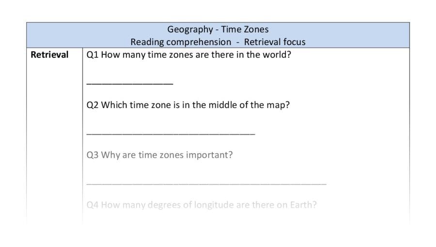 Reading comprehension - retrieval - Time Zones