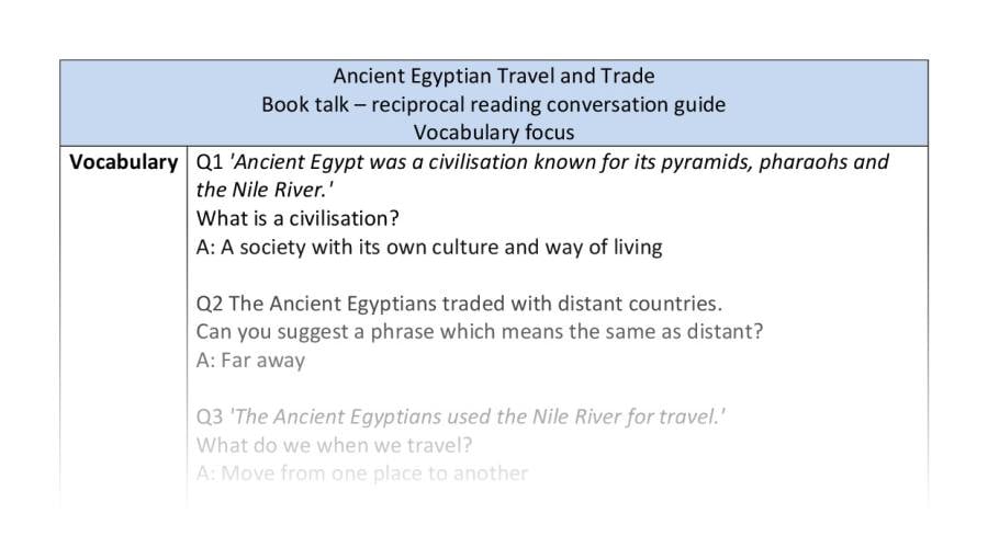 Reciprocal reading - vocabulary - Ancient Egyptian Travel and Trade