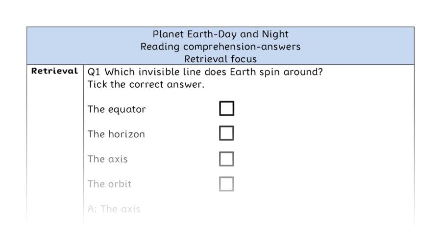 Reading comprehension - retrieval - Planet Earth-Day and Night - answers