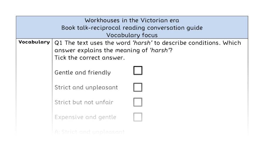 Reciprocal reading - vocabulary - Workhouses in the Victorian era