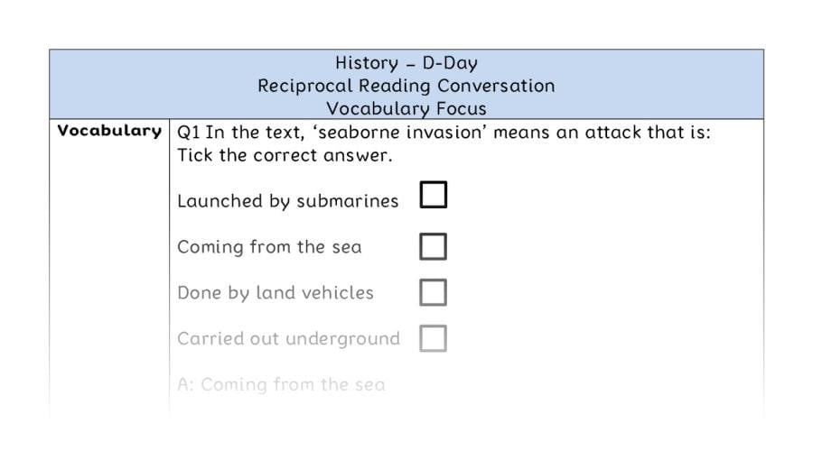 D-Day - Reciprocal Reading Conversation - Vocabulary Focus
