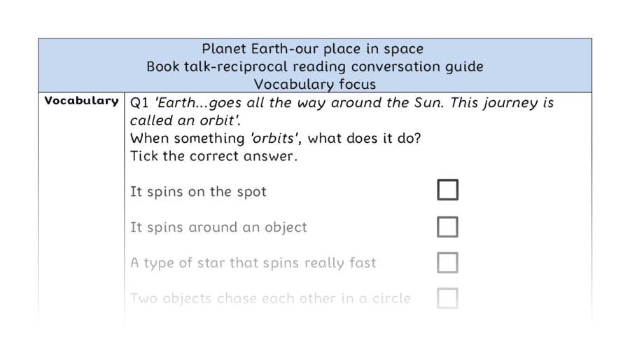Reciprocal reading - vocabulary - Planet Earth-our place in space
