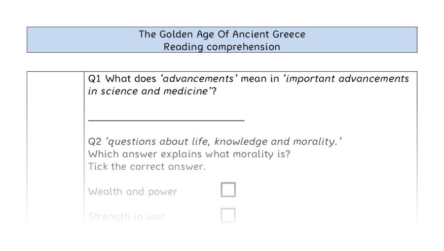 Reading comprehension - VRSIPE - The Golden Age Of Ancient Greece