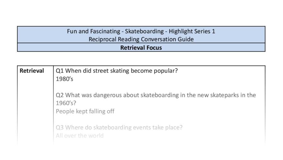 Reciprocal Reading Conversation - Skateboarding - Highlight Series 1 - Retrieval Focus