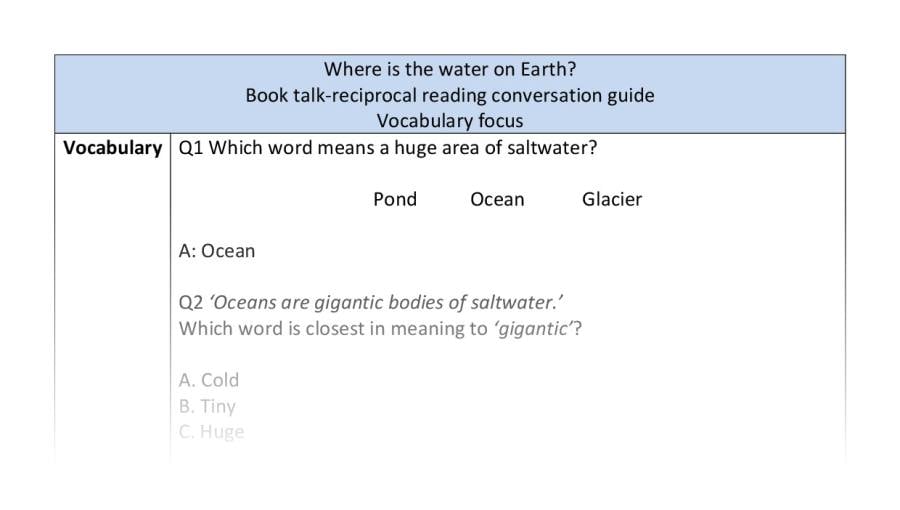Reciprocal reading - vocabulary - Where is the water on Earth
