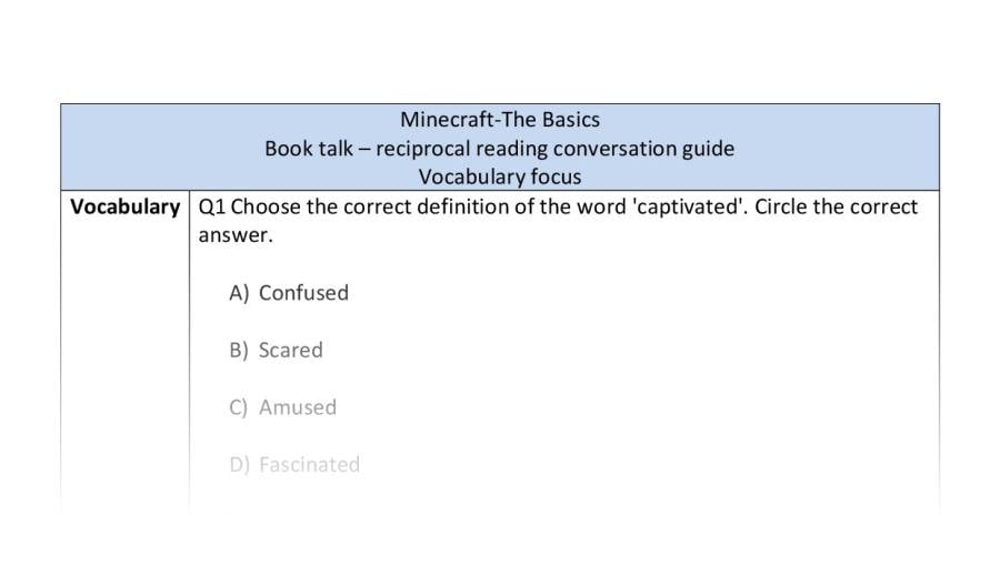 Reciprocal reading - Minecraft The Basics - vocabulary