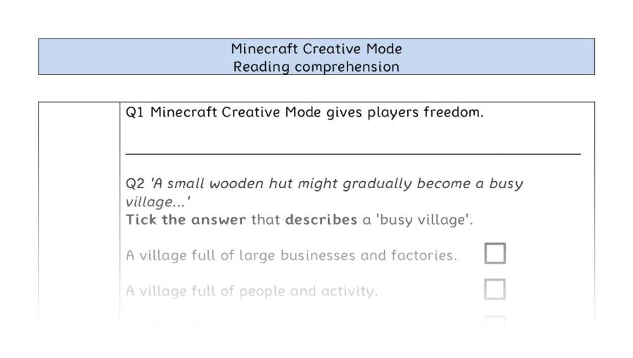 Reading comprehension - VRSIPE - Minecraft Creative Mode