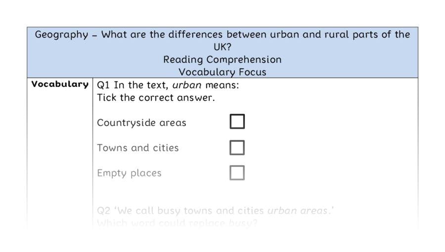 What are the differences between urban and rural parts of the UK - Reading Comprehension - Vocabulary Focus