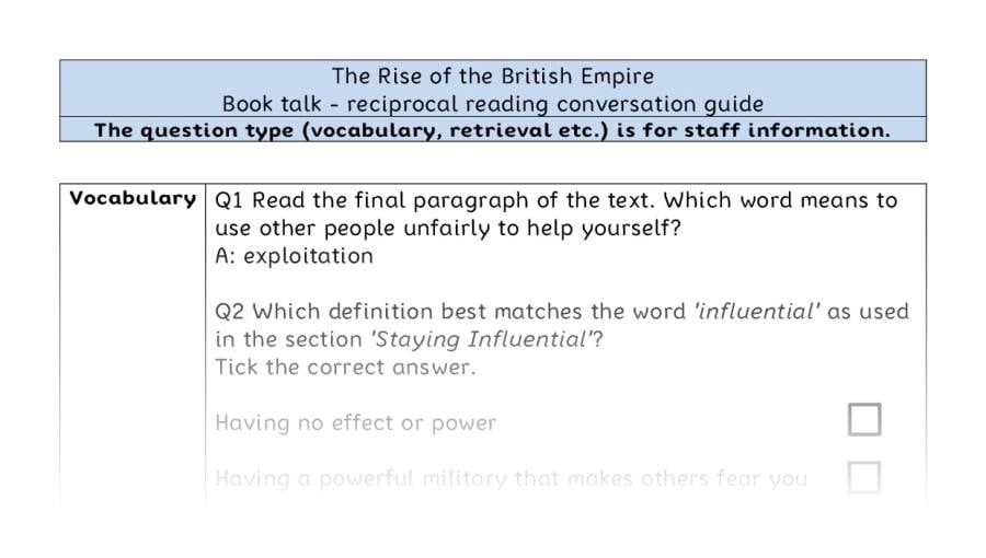 Reciprocal reading - VRSIPE - The Rise of the British Empire