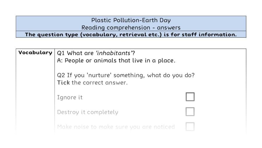 Reading comprehension VRSIPE-Earth day - answers