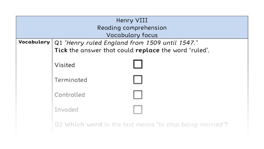 Reading comprehension - Henry VIII - vocabulary