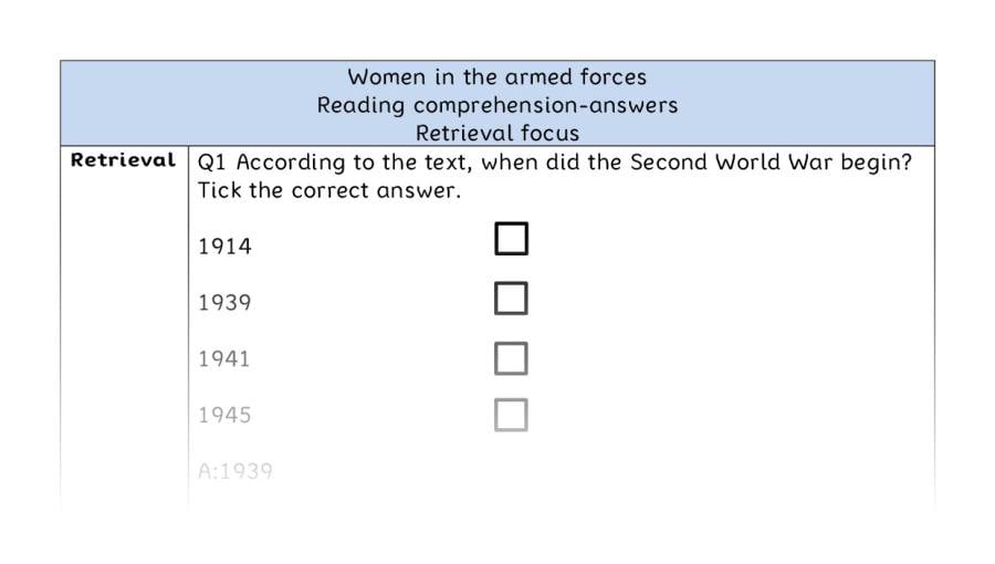 Reading comprehension - retrieval - Women in the armed forces - answers