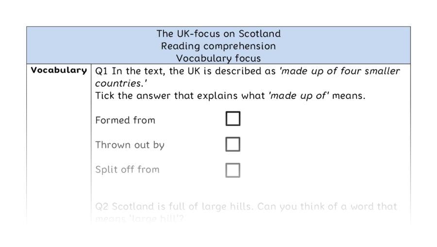 Reading comprehension - vocabulary - The UK-focus on Scotland