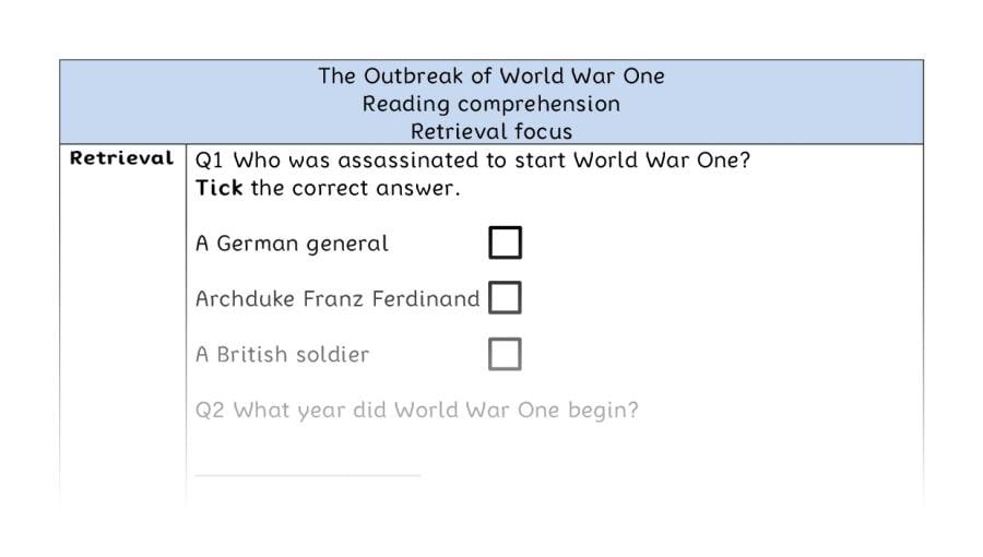 Reading comprehension - retrieval - The Outbreak of World War One